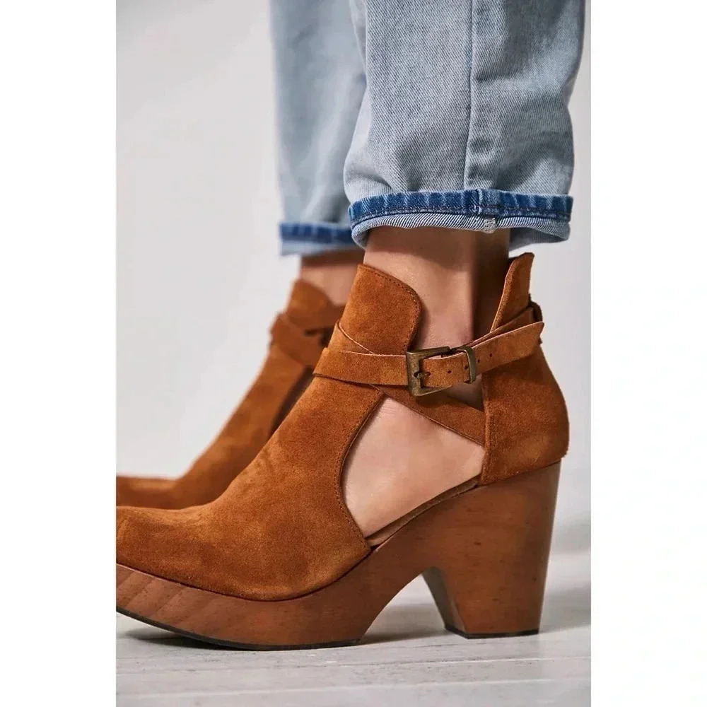 New Free People Cedar Heeled Clogs Suede Brown 8.5 - Picture 13 of 13